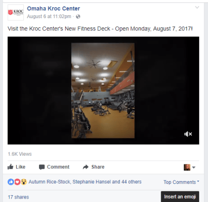 Fitness deck video: Kroc Center Facebook post featuring a video tour of the newly opened fitness deck.