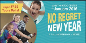 Kroc Center No Regret New Year digital membership ad featuring adults exercising.