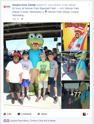 Kroc Center Facebook post promoting a family event at Werner Park Baseball Field.