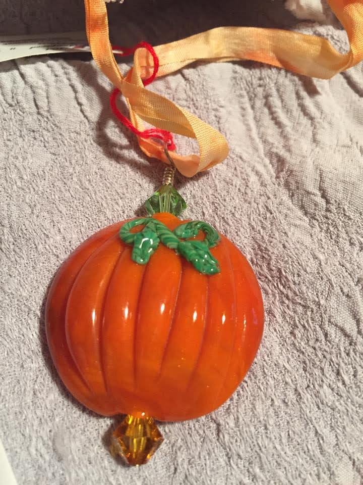 Handmade Glass Pumpkin Lentil Focal Bead.