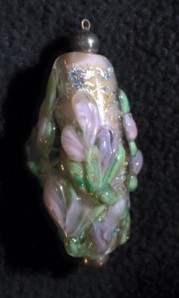 Handmade glass floral focal bead pendant.